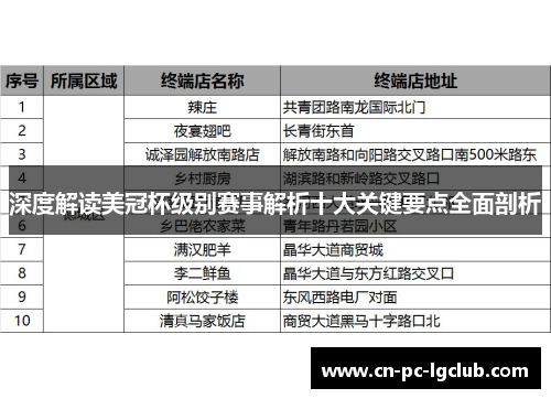 深度解读美冠杯级别赛事解析十大关键要点全面剖析